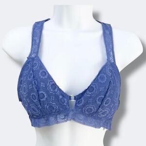 Aerie Bralette Women’s Medium Periwinkle Blue Lace Racerback Padded Bra Top